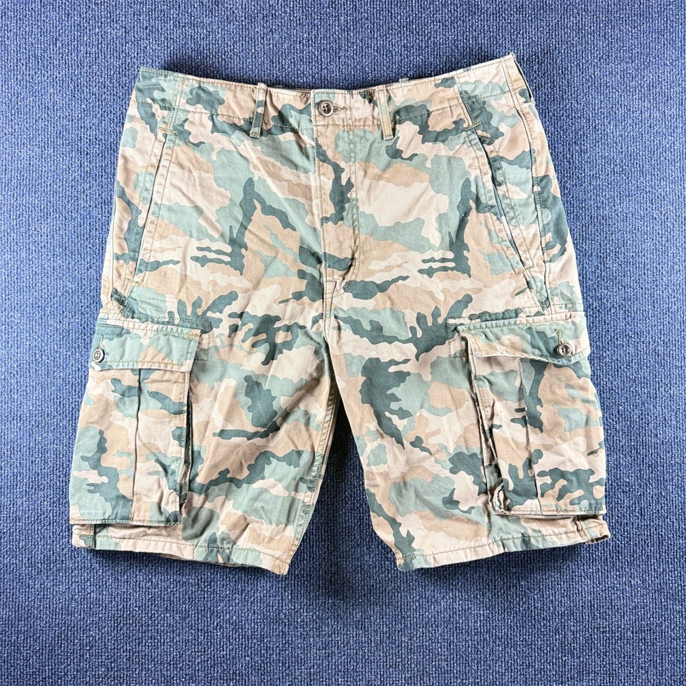 Levis Mens Camo Cargo Shorts W32 Green Tan Camouflage Cotton Twill 12463-0001